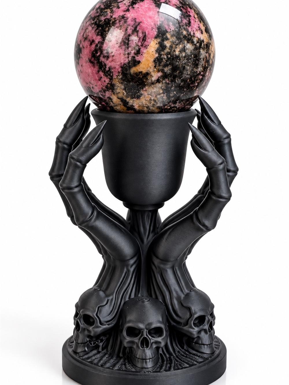 Black Skull Hand Crystal Ball Holder - Gothic Home Art